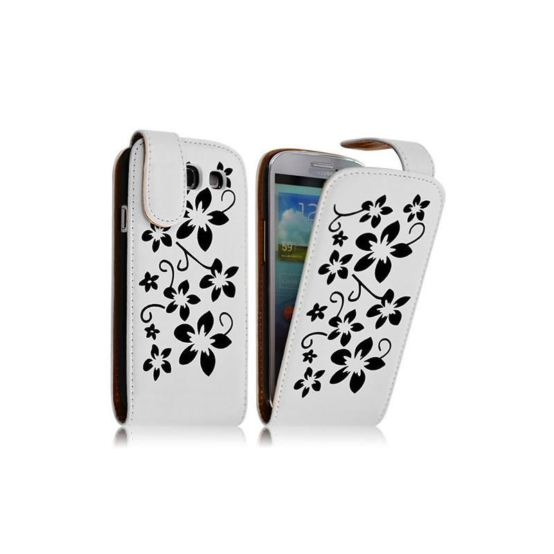 Housse Coque Etui pour Samsung Galaxy S3 i9300 avec motif fleur couleur blanc