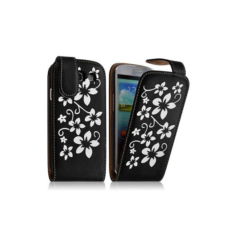 Housse Coque Etui pour Samsung Galaxy S3 i9300 avec motif fleur couleur noir