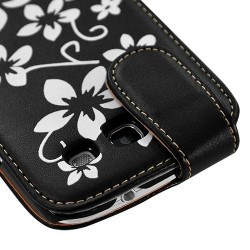 Housse Coque Etui pour Samsung Galaxy S3 i9300 avec motif fleur couleur noir