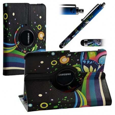 Housse coque étui pour Samsung Galaxy Galaxy Tab 8.9 P7300 avec sytème de rotation à 360 degrès motif HF05 + stylet HF09