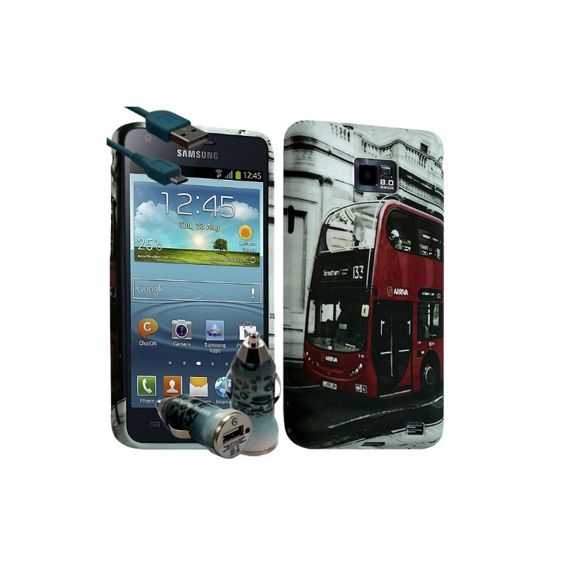 Housse Coque pour Samsung Galaxy S2 Plus Motif KJ01 + chargeur auto