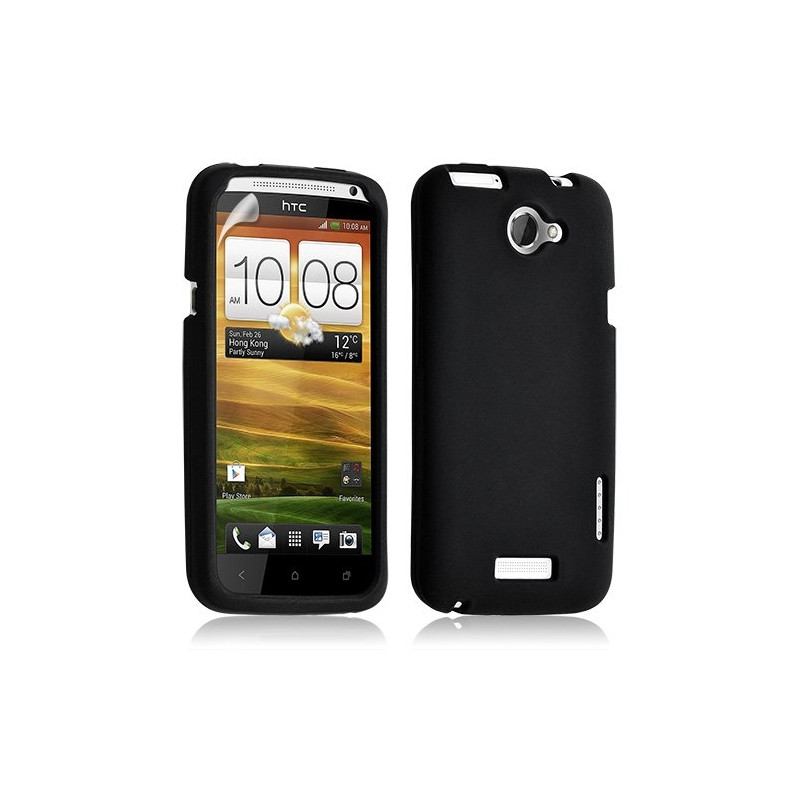 Housse coque étui silicone pour HTC One X couleur noir + Film protecteur