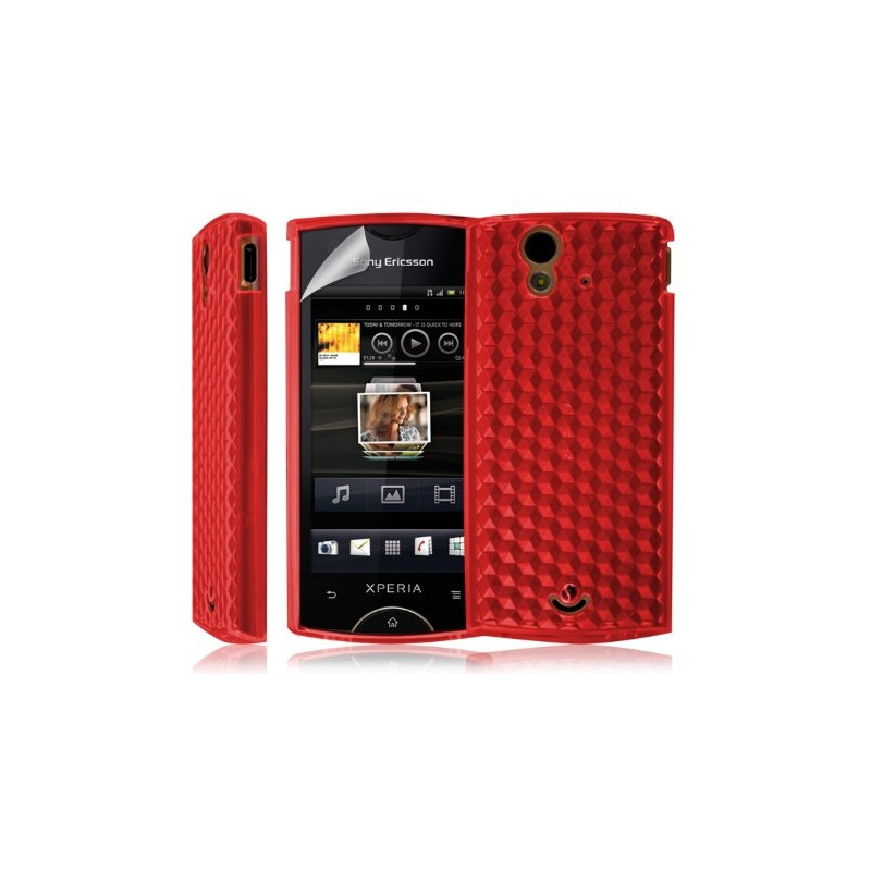 Coque étui housse en Gel pour Sony Ericsson Xperia Ray couleur rouge + film écran