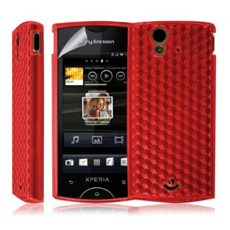 Coque étui housse en Gel pour Sony Ericsson Xperia Ray couleur rouge + film écran