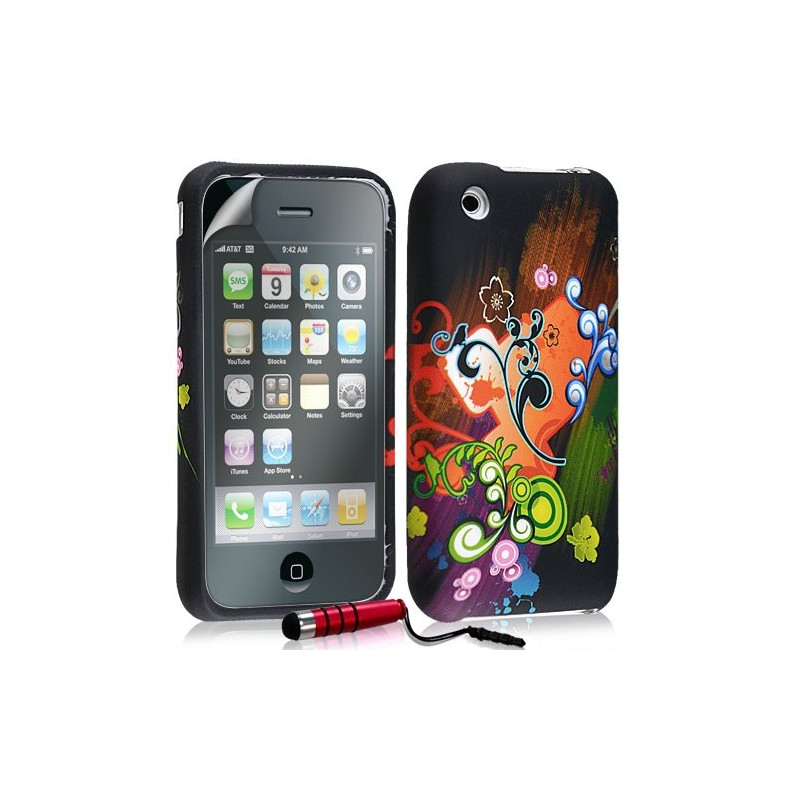 Housse étui coque en gel pour Apple Iphone 3G 3GS avec motifs + mini stylet + film protection