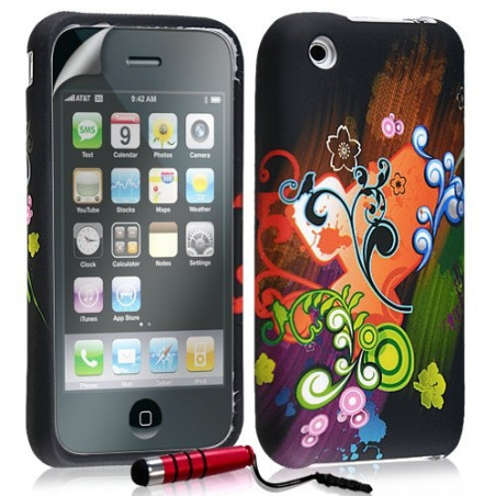 Housse étui coque en gel pour Apple Iphone 3G 3GS avec motifs + mini stylet + film protection