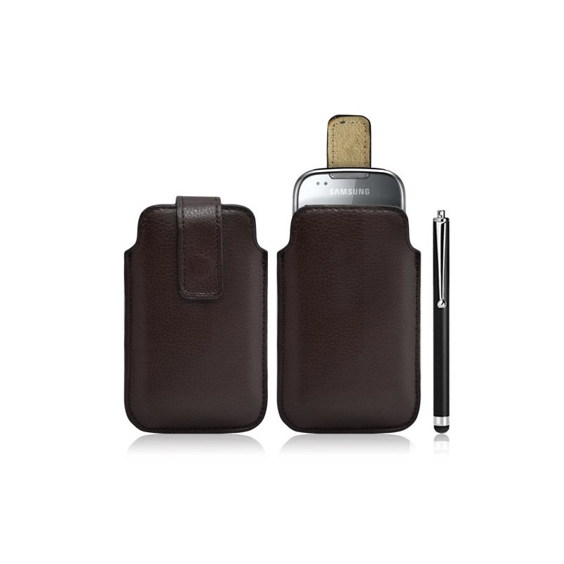 Housse coque étui pochette marron pour Samsung Galaxy Naos i5801 + Stylet