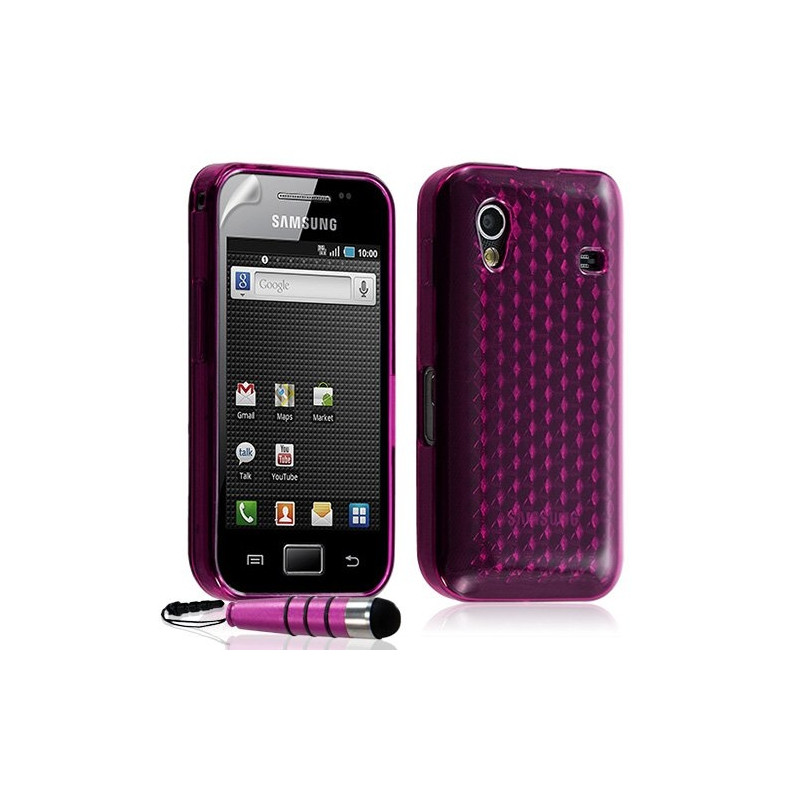 Housse étui coque gel diamant transparent Samsung Galaxy Ace S5830 couleur rose fuschia + Mini stylet