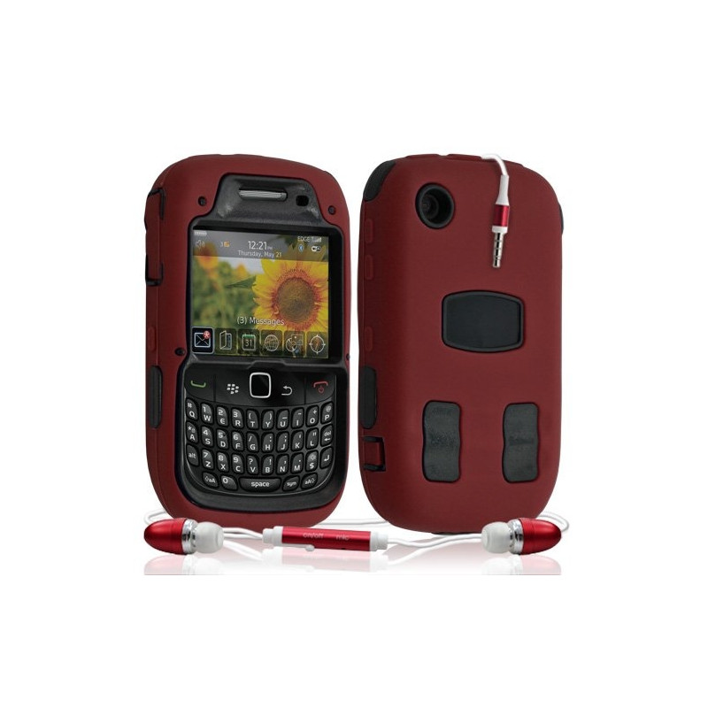 Housse étui coque rigide pour BlackBerry Curve 3G 9300 couleur rouge + Kit Piéton + Film protecteur