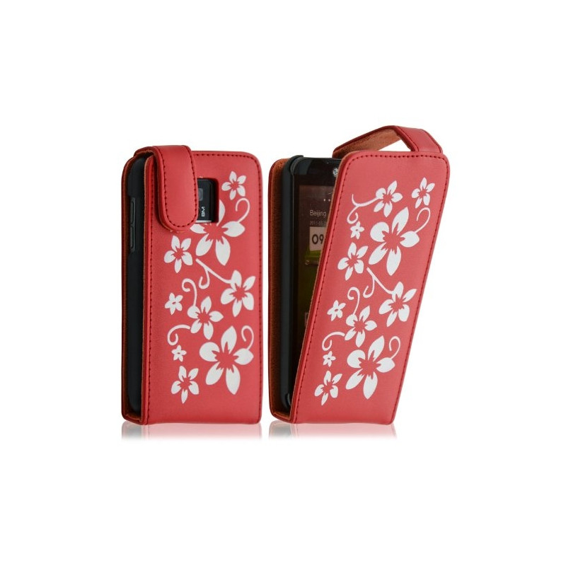 Housse coque etui pour LG Optimus 2X motif fleurs couleur rouge + film protecteur