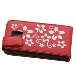 Housse coque etui pour LG Optimus 2X motif fleurs couleur rouge + film protecteur