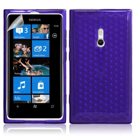 Housse étui coque gel pour Nokia Lumia 800 motif diamant couleur bleu translucide