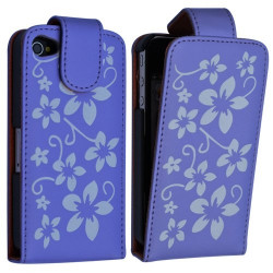 Housse étui coque pour Apple Iphone 4 couleur violet motif fleurs + film protecteur ecran