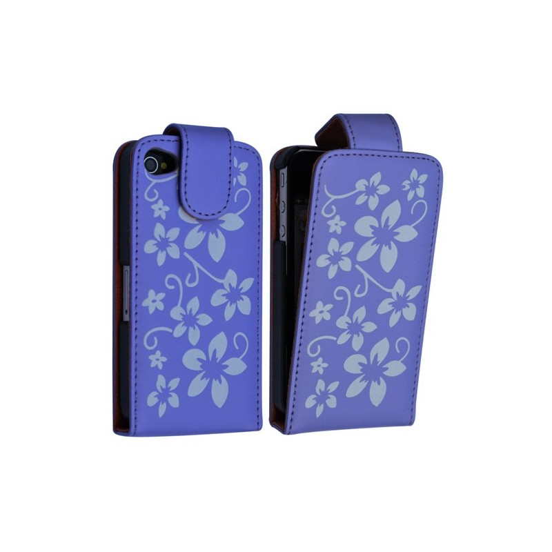 Housse étui coque pour Apple Iphone 4 couleur violet motif fleurs + film protecteur ecran