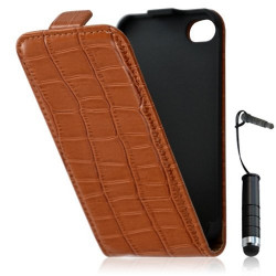 Housse étui coque style crocodile pour Apple Iphone 4/4S + mini stylet