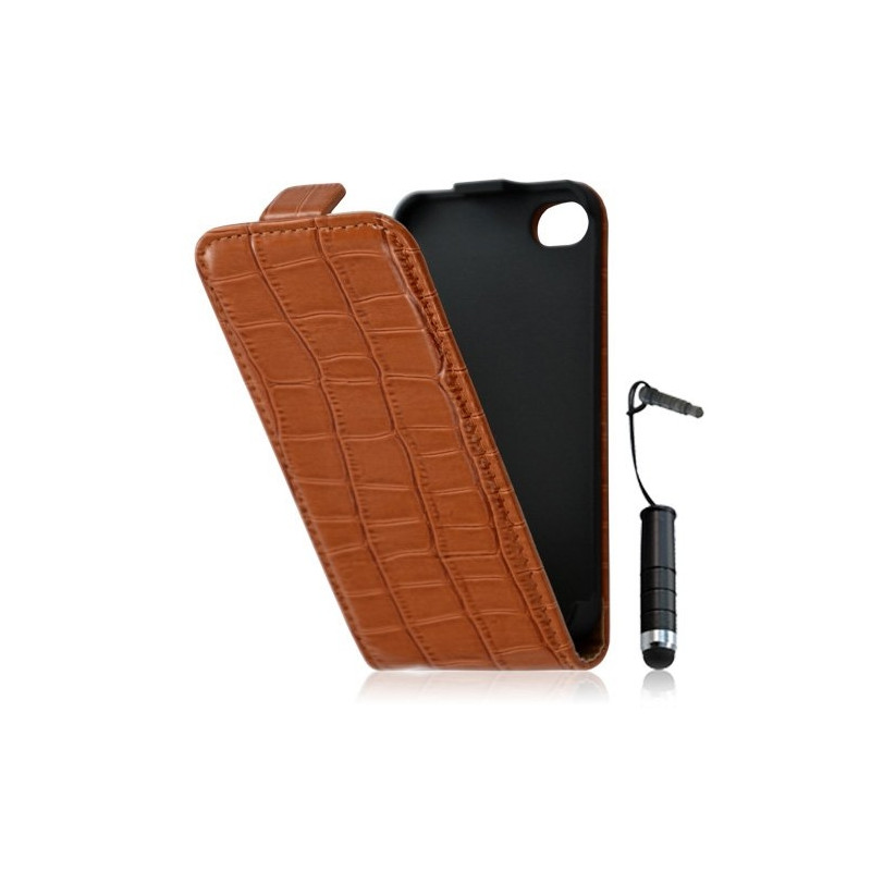 Housse étui coque style crocodile pour Apple Iphone 4/4S + mini stylet