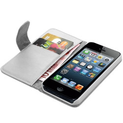 Housse Coque Etui Portefeuille pour Apple Iphone 5S couleur Blanc