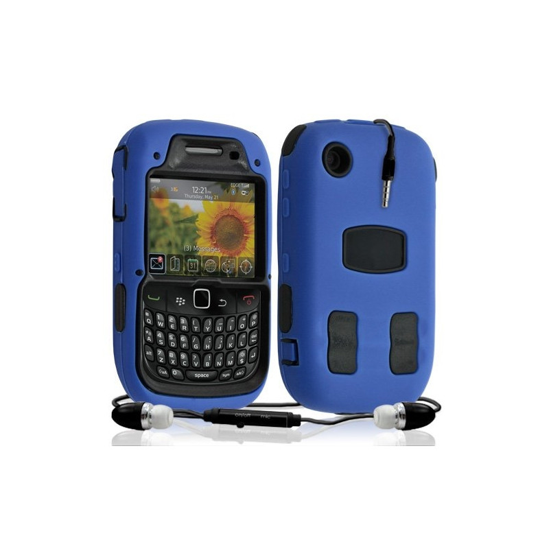 Housse étui coque rigide pour BlackBerry Curve 3G 9300 couleur bleu + Kit Piéton + Film protecteur