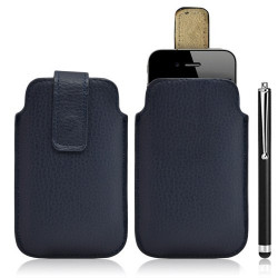 Housse coque étui pochette bleu pour Apple Iphone 4/4S + Stylet