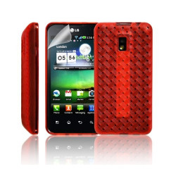 Housse étui coque souple tressée rouge LG Optimus 2X + Film écran