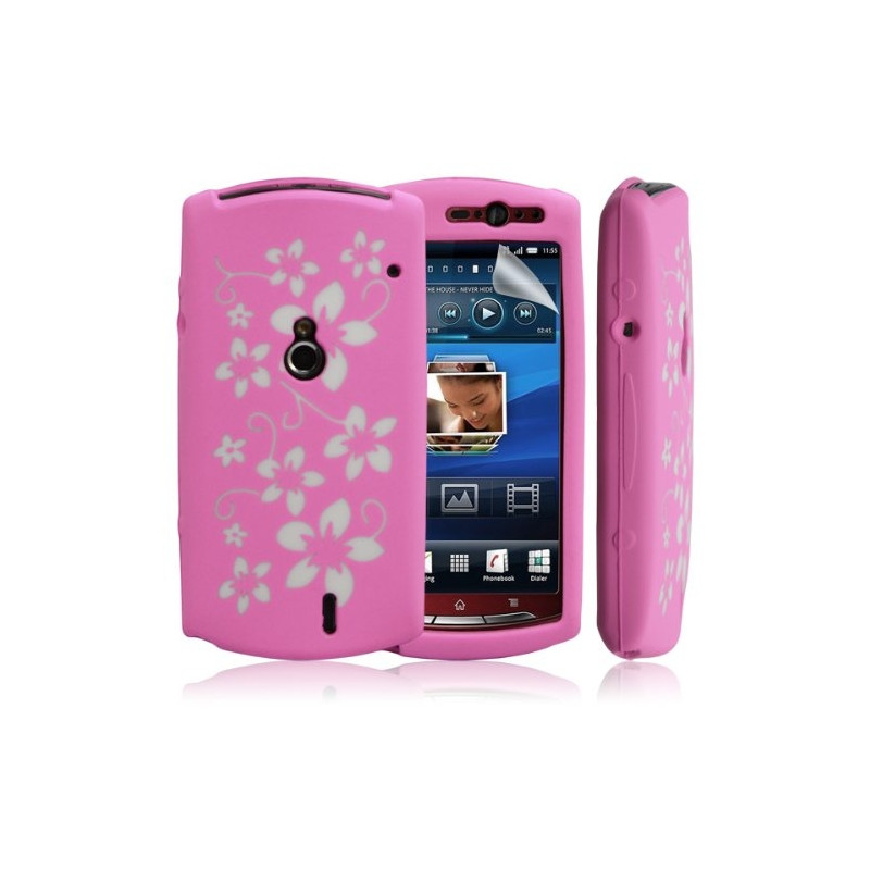 Housse coque étui en silicone pour Sony Ericsson Xperia Kyno motif fleurs couleur rose + Film protecteur