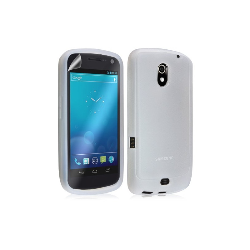 Housse étui coque en silicone translucide pour Samsung Galaxy Nexus couleur blanc + film écran