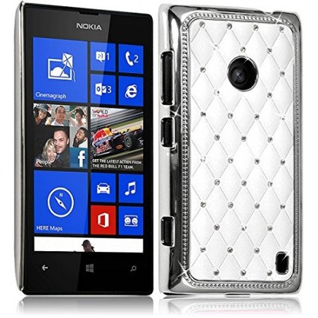 Housse Etui Coque rigide style Diamant couleur Blanc pour Nokia Lumia 520 + Film de Protection