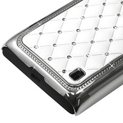 Housse Etui Coque rigide style Diamant couleur Blanc pour Nokia Lumia 520 + Film de Protection