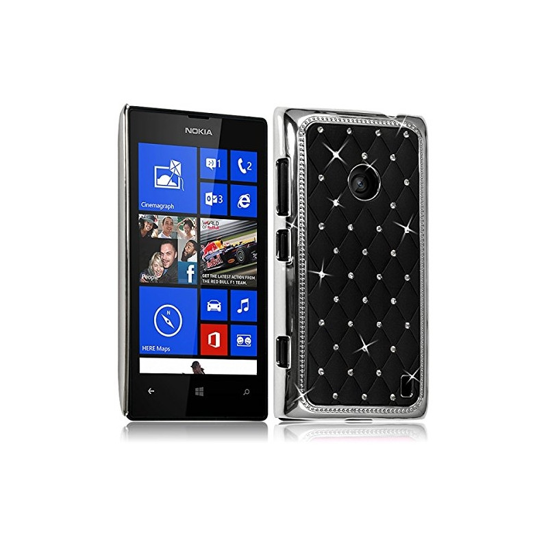 Housse Etui Coque rigide style Diamant couleur Noir pour Nokia Lumia 520 + Film de Protection