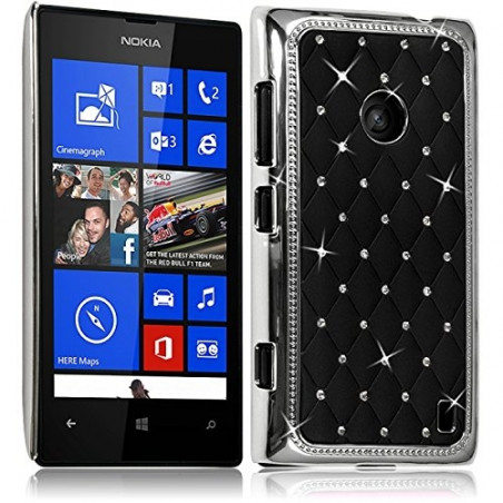 Housse Etui Coque rigide style Diamant couleur Noir pour Nokia Lumia 520 + Film de Protection