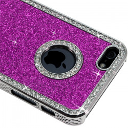 Housse Etui Coque Rigide pour Apple iPhone 5 Style Paillette aux Diamants Couleur Rose Fushia