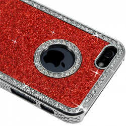 Housse Etui Coque Rigide pour Apple iPhone 5 Style Paillette aux Diamants Couleur Rouge