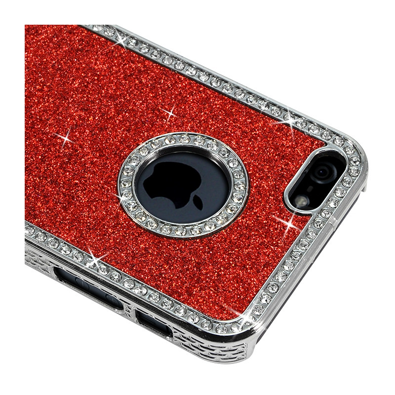 Housse Etui Coque Rigide pour Apple iPhone 5 Style Paillette aux Diamants Couleur Rouge