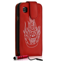 Housse coque étui pour Samsung Galaxy S i9000 motif tête de mort couleur rouge + Mini Stylet + film écran