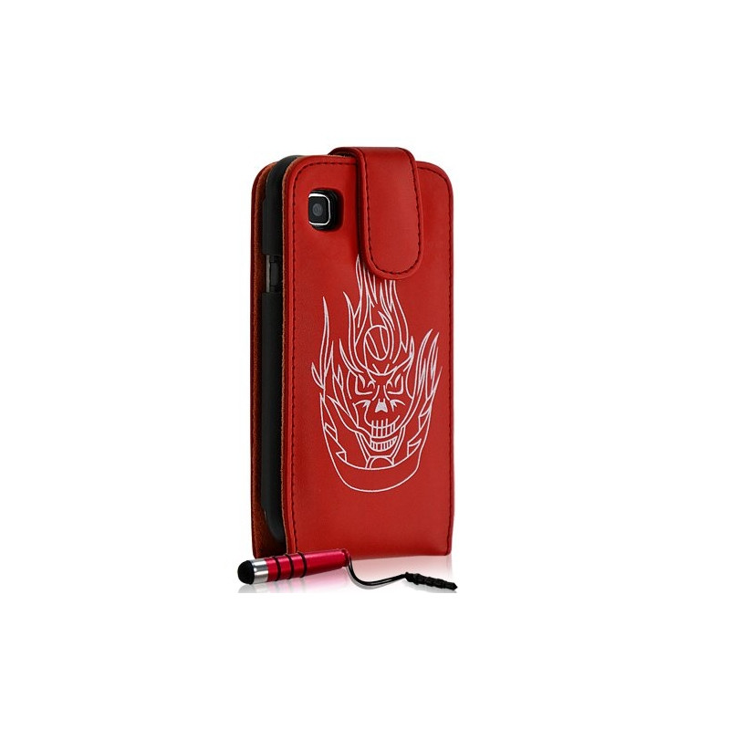 Housse coque étui pour Samsung Galaxy S i9000 motif tête de mort couleur rouge + Mini Stylet + film écran