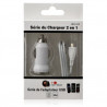 Chargeur voiture allume cigare USB + Cable data couleur blanc pour Samsung : GT-B5310 Corby Pro / GT-B7510 Galaxy Pro / GT-C3300