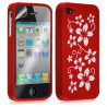 Housse étui coque silicone pour Apple Iphone 4 / 4S motif fleur couleur rouge + film protecteur