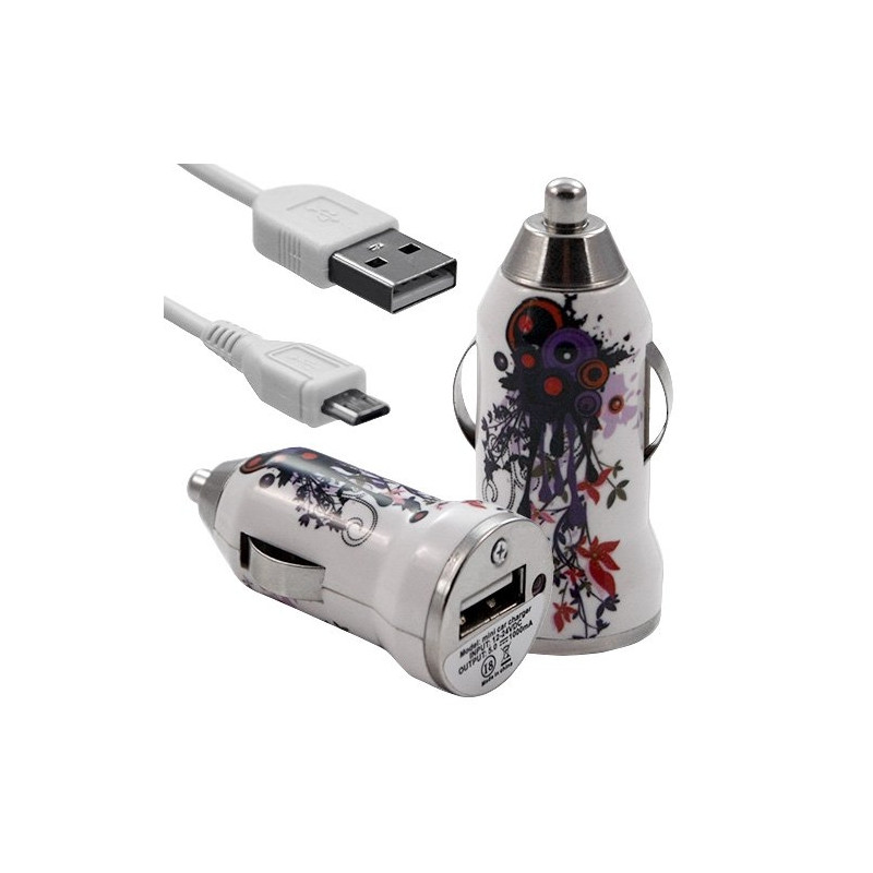 Chargeur voiture allume cigare USB avec câble data avec motif HF12 pour Samsung : B3310 / Corby Pro B5310 / Galaxy Y Pro B5510 