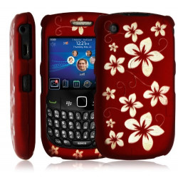 Housse coque rigide pour Blackberry Curve 8520 couleur rouge avec motif fleur + film protecteur ecran