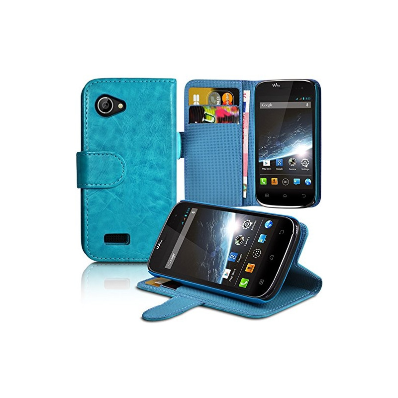 Housse Etui Portefeuille Fonction Support Couleur Bleu Clair pour Wiko Cink Slim + film de protection