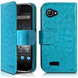 Housse Etui Portefeuille Fonction Support Couleur Bleu Clair pour Wiko Cink Slim + film de protection