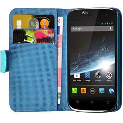 Housse Etui Portefeuille Fonction Support Couleur Bleu Clair pour Wiko Cink Slim + film de protection