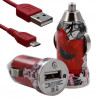 Chargeur voiture allume cigare USB avec câble data avec motif CV01 pour HTC : Google Nexus One // HD mini / HD2 / HD7 / Incredi