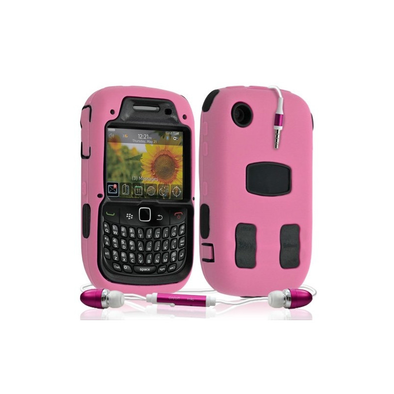 Housse étui coque rigide pour BlackBerry Curve 8520 couleur rose + Kit Piéton + Film protecteur