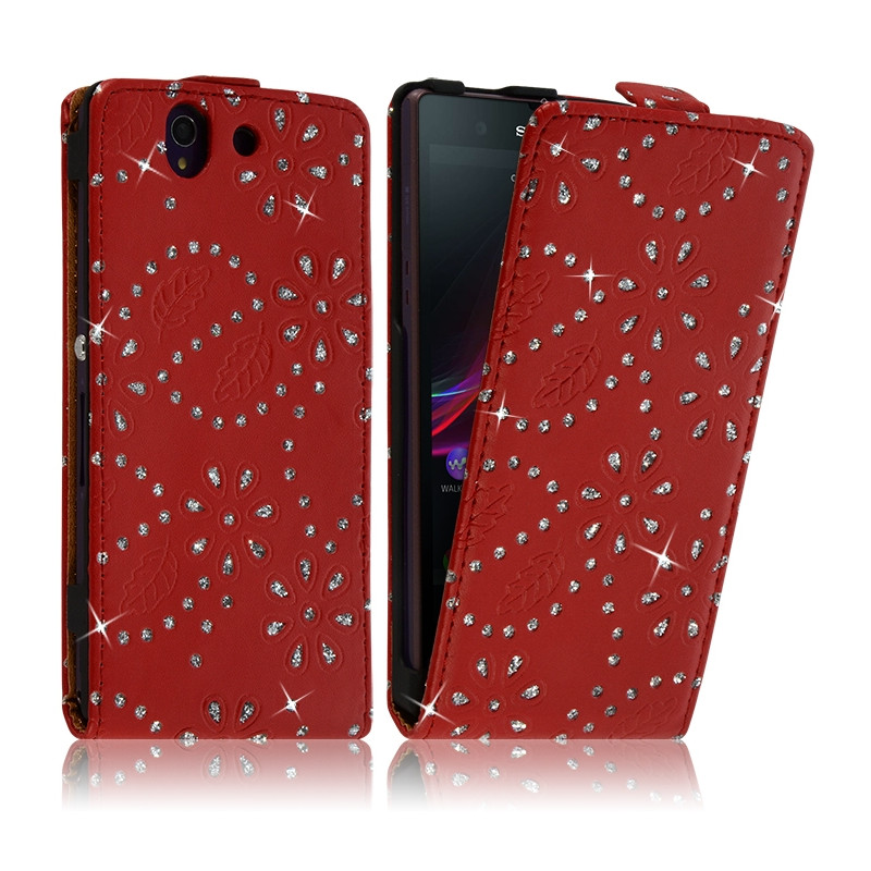Housse Coque Etui Pour Sony Xperia Z Style Diamant Couleur Rouge