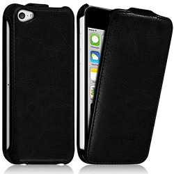 Housse Etui Coque Rigide à Clapet couleur Noir pour Apple iPhone 5C + Film de Protection
