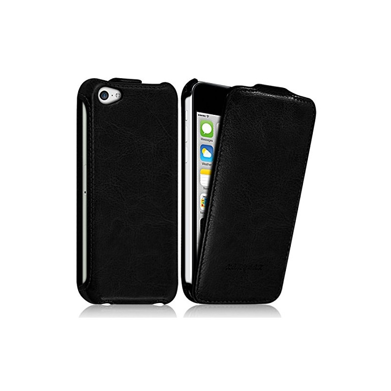 Etui Rigide à Clapet couleur Noir pour Apple iPhone 5C + Film de Protection