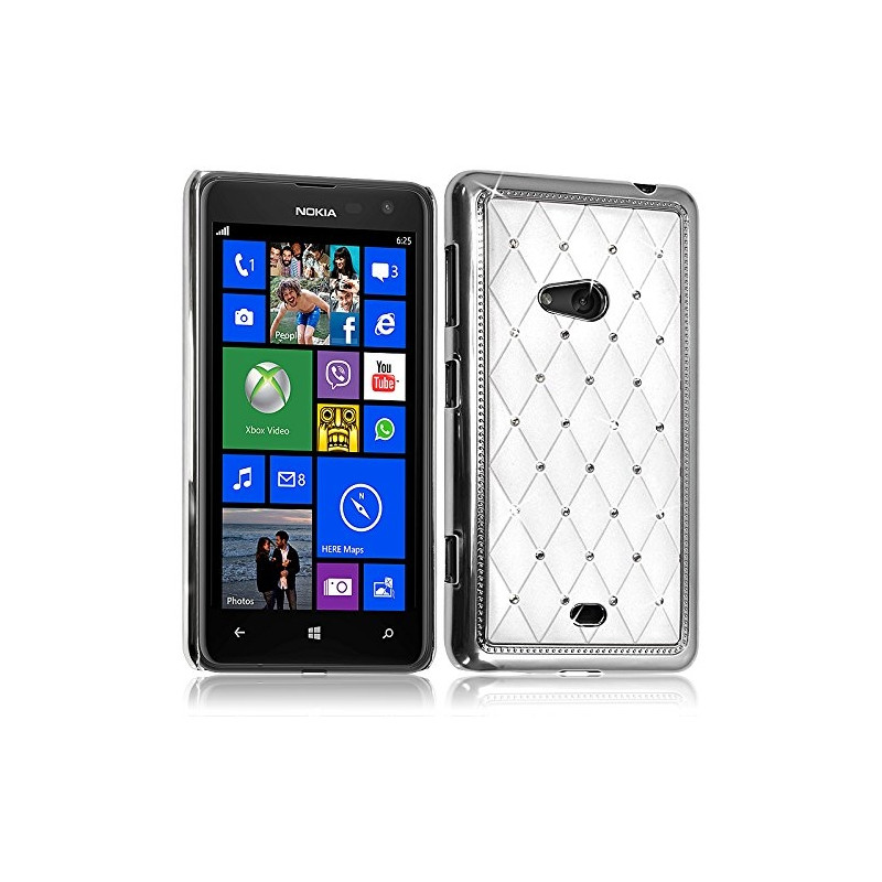 Housse Etui Coque rigide style Diamant couleur Blanc pour Nokia Lumia 625 + Film de Protection