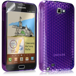 Housse coque étui en gel transparent pour Samsung Galaxy Note motif damier couleur violet + film écran