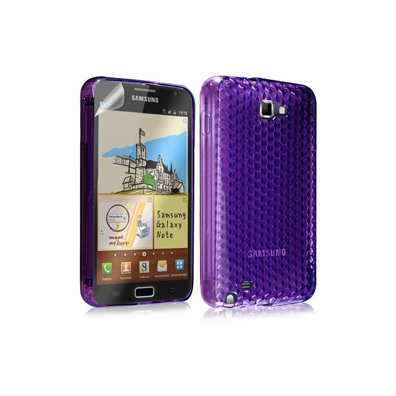 Housse coque étui en gel transparent pour Samsung Galaxy Note motif damier couleur violet + film écran